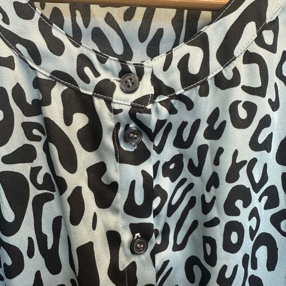 Rebecca Minkoff Aston‎ Puff-Sleeve Tiered Blouson Mini Dress Blue Leopard Large - Picture 5 of 11